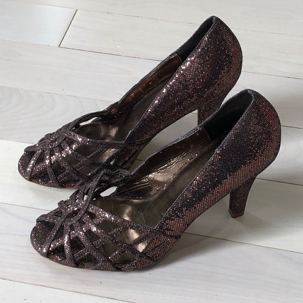 ALDO Women's Web Caged Upper Slip-on Glittery Pump Heel Brown Size 40